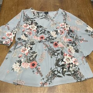 Torrid Top - Floral Babydoll Top - Gray with Flowers - Very Flattering